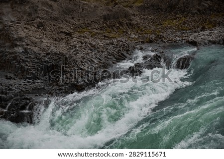 High angle view of rushing turquoise Skjalfandafljot river near Godafoss - North Iceland