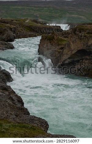 High angle view of rushing turquoise Skjalfandafljot river near Godafoss - North Iceland