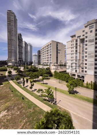 High angle view of Santa Maria neighborhood in  Panama City skyline in the early morning, Panama. Central America - stock photo