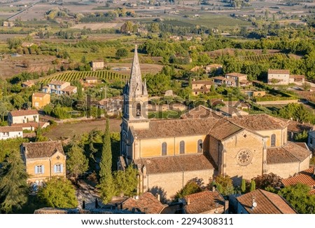 High angle view of the second, newer, 18th century church known as the Eglise Bas, in the picturesque village of Bonnieux in the Luberon region of Provence, France.