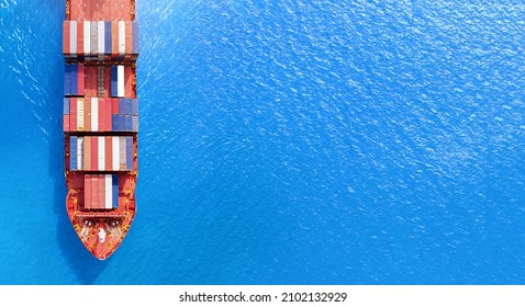 high angle view of the shipping system transport containers by cargo ships, international transport, export-import business, logistics