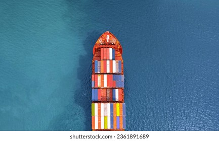 high angle view of the shipping system transport containers by cargo ships, international transport, export-import business, logistics