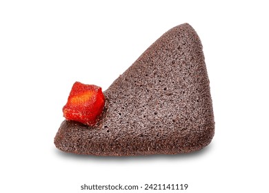 High angle view of single delicious homemade dry brownie crackrer isolated on white background with clippingpath.