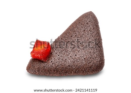 High angle view of single delicious homemade dry brownie crackrer isolated on white background with clippingpath.