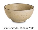 High angle view of single empty brown ceramic bowl isolated on white background with clipping path.