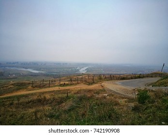 High Angle View Of Siret River In A Foggy Day