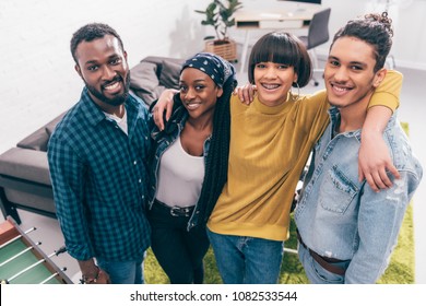 High Angle View Of Smiling Multicultural Group Of Friends 