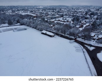 High angle view of snow covered landscape and Cityscape
