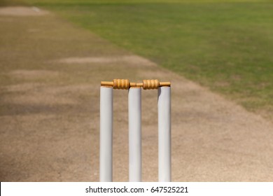 High angle view of stumps on cricket pitch - Powered by Shutterstock