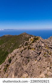 High angle view at summit station of Monte Capanne cable car to Korsika