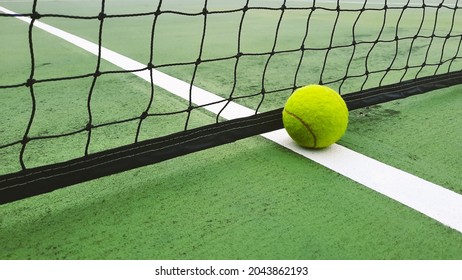 High angle view of tennis ball on court