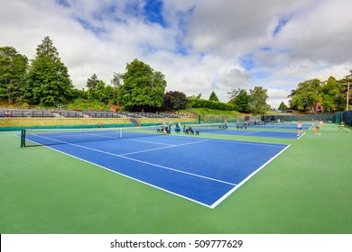 High angle view of tennis courts .  Tacoma Lawn tennis Club. Northwest, USA