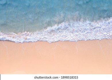 High Angle View Top View Beautiful Beach Sea Sand And Seawater Wave.