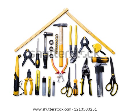 High Angle View Of Various Worktools On White Background