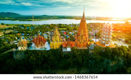 high angle view of wat thumsaue kanchanaburi one of most popular traveling destination in thailand