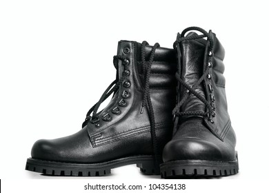 The High Black Leather Boots Isolated On White Background