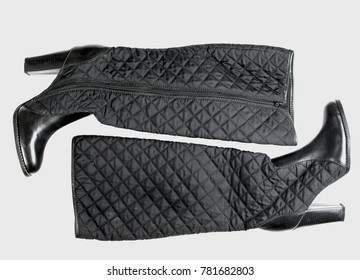 High Black Women's Boots With Quilted Bootlegs Are Isolated