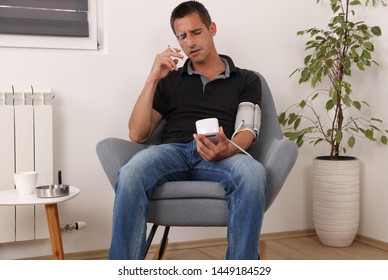 High Blood Pressure: Causes, Symptoms. Bad Habits, Unhealthy Living : Man Smoking Cigarette And Drinking Coffee