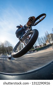 High BMX Jump In A Skate Park.