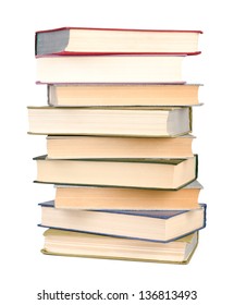 High Books Stack Isolated On White Background.