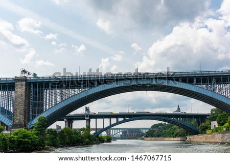 The High Bridge, The Alexander Hamilton Bridge and The Washington Heights Bridge are over the Harlem River.These are Arch bridge and connecting the boroughs oh Manhattan and the Bronx.
