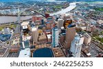 High buildings in the center of Hartford, Connecticut, USA. Lovely panorama of the one of the oldest cities in America from top view.