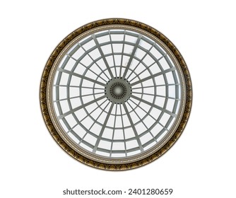 The high ceiling glass dome isolated on White background with clipping path. Ceiling dome architecture design of the skylight, Look up, Space for text, Selective focus. - Powered by Shutterstock