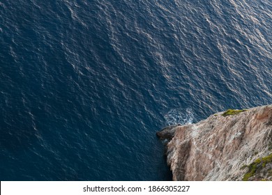 High Cliff And Sea Water, Top View. Rocky Coast Of Zakynthos Island, Greece