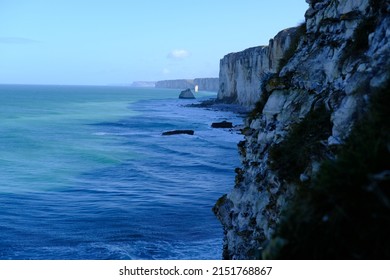 The High Cliffs Of Etretat Along The La Manche Sea.