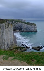 The High Cliffs Of Etretat Along The La Manche Sea.