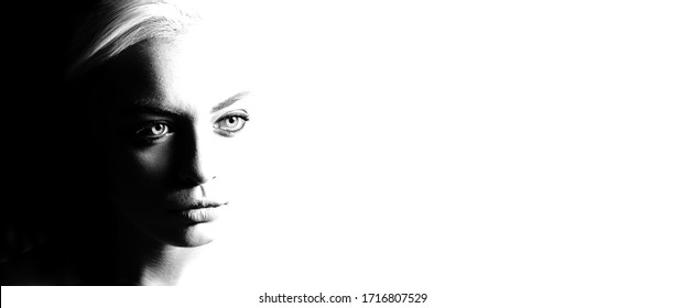 High Contrast Black And White Portrait Of A Beautiful Girl.