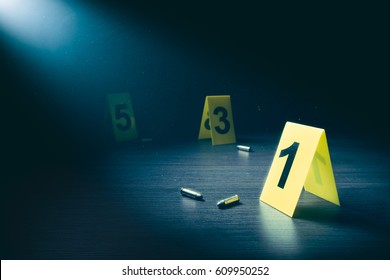 High Contrast Image Of A Crime Scene With Evidence Markers