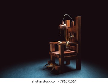 High contrast image of an electric chair on a dark background