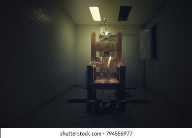 High contrast image of an electric chair on a dark room