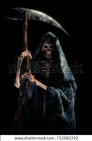 High contrast image of the grim reaper with a scythe / mixed media.