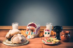 High Contrast Image Of Sugar Skull Used For "dia De Los Muertos" Celebration In A Grey Background