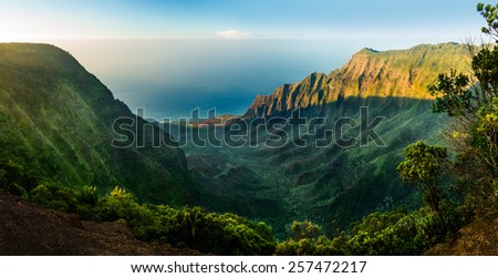 High definition panorama over Kalalau Valley as sunset taken in HDR at Kalalau, Kauai, Hawaii