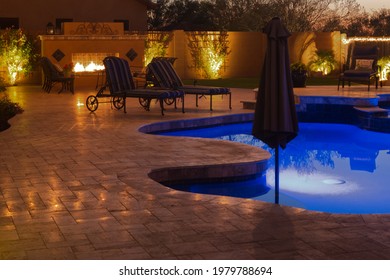 A high definition view of a desert landscaped back yard in Arizona.