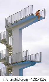 At High Diving Board At A Public Swimming Pool