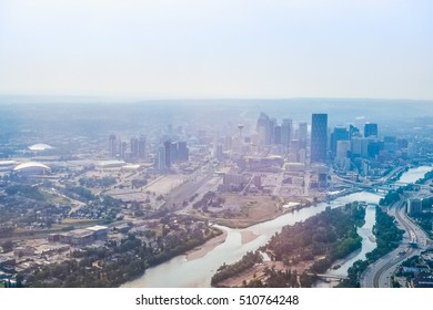 High Dynamic Range (HDR) Aerial View Of The City Of Calgary In Canada