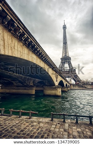 High Dynamic Range (HDR) photo of Eiffel tower and Jena bridge
