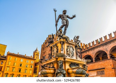 High dynamic range (HDR) Piazza del Nettuno fountain in Bologna in Emilia Romagna in Italy