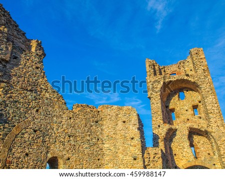 High dynamic range HDR Ruins of Torre di Bell Alda (Tower of the Beautiful Alda) at Sacra di San Michele in Italy