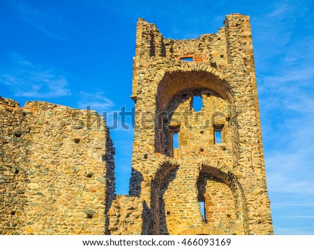 High dynamic range HDR Ruins of Torre di Bell Alda (Tower of the Beautiful Alda) at Sacra di San Michele in Italy
