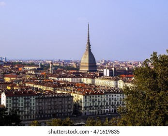 High Dynamic Range HDR Turin Skyline Panorama Seen From The Hill With Mole Antonelliana (famous Ugly Wedding Cake Building)