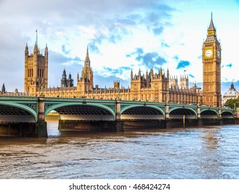 High dynamic range HDR Westminster Bridge panorama with the Houses of Parliament and Big Ben in London UK - Shutterstock ID 468424274