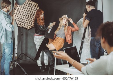 High Fashion Model During Photoshoot For Magazine Cover
