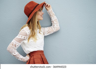 High Fashion On Young Model Against Wall