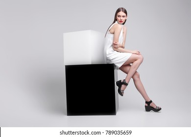 High Fashion Portrait Of Young Elegant Woman. Studio Shot 