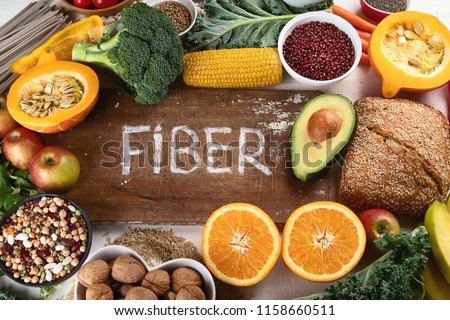 High Fiber Foods. Healthy balanced dieting concept. Top view